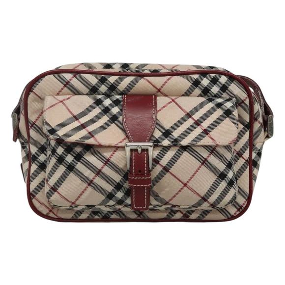 BURBERRY Nova Check Blue Label Shoulder Bag Nylon Beige Red Silver Auth BA669 - Picture 13 of 16